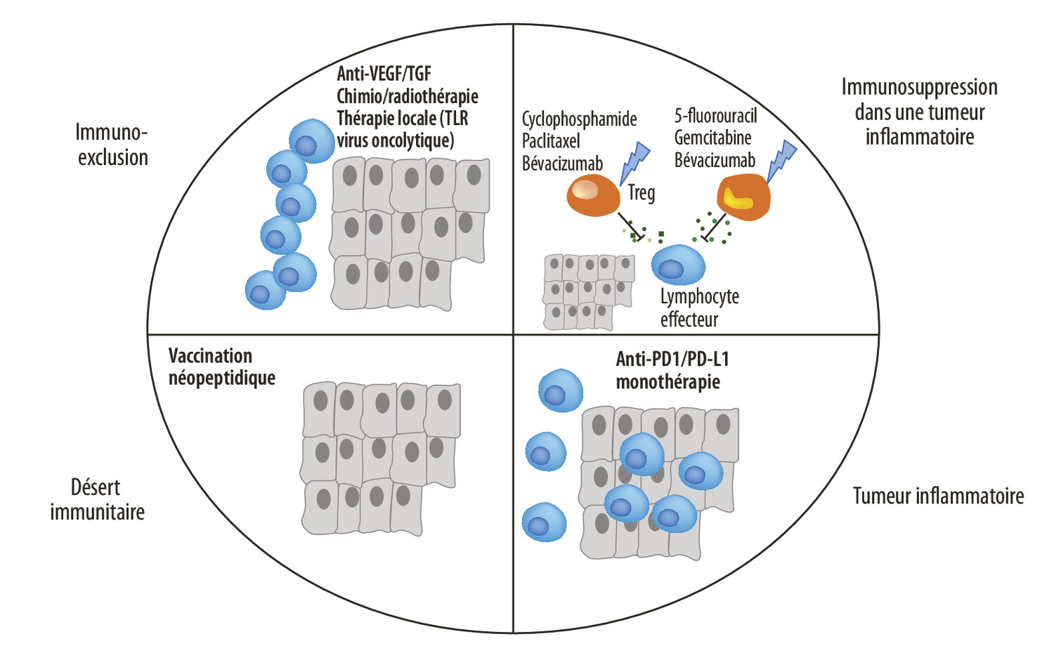 Nouveaux concepts pour les essais cliniques : comment rendre l’immunothérapie efficace par combinaison thérapeutique - Figure
